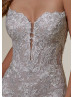 Strapless Lace Tulle Glitter Wedding Dress With Detachable Sleeves